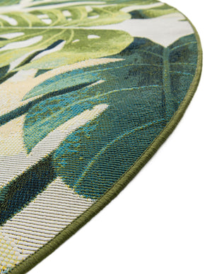 Green 4' 1 x 4' 1 Outdoor Botanical Round Area Rug Weather Resistant for Patio, Deck, Terrace, Balcony, Porch