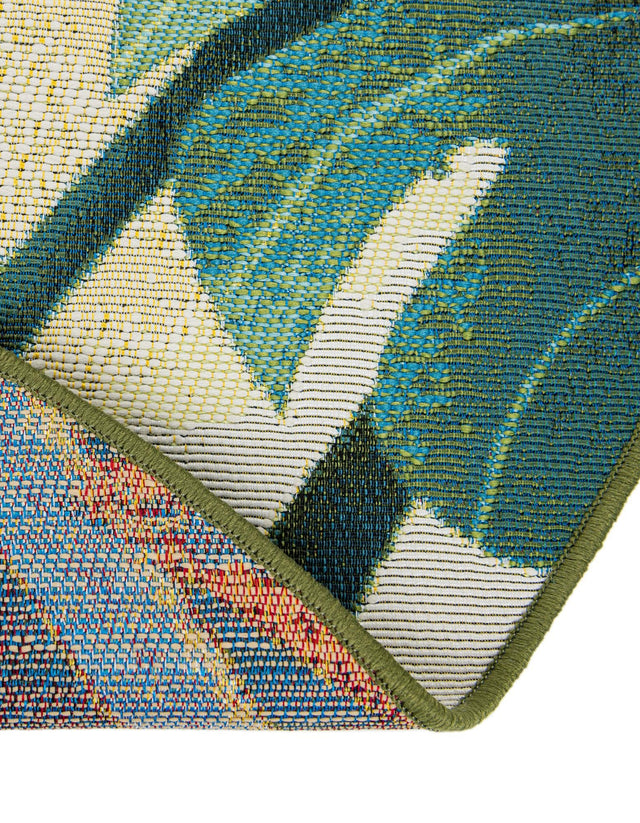 Green 7' 1 x 7' 1 Outdoor Botanical Round Area Rug Weather Resistant for Patio, Deck, Terrace, Balcony, Porch
