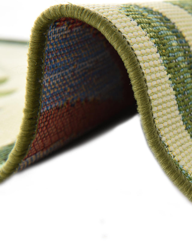 Green 7' 1 x 7' 1 Outdoor Botanical Round Area Rug Weather Resistant for Patio, Deck, Terrace, Balcony, Porch