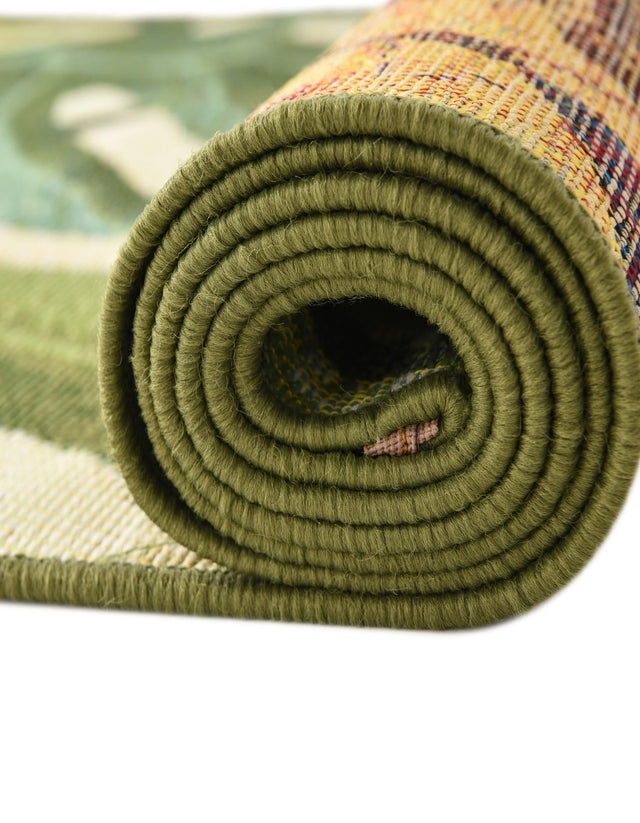 Green 4' 1 x 4' 1 Outdoor Botanical Round Area Rug Weather Resistant for Patio, Deck, Terrace, Balcony, Porch