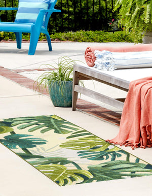 Green 2' x 8' Outdoor Botanical Runner Area Rug Weather Resistant for Patio, Deck, Terrace, Balcony, Porch Polypropylene Garden Floral Tropical Carpet for Sale at Rug Engine