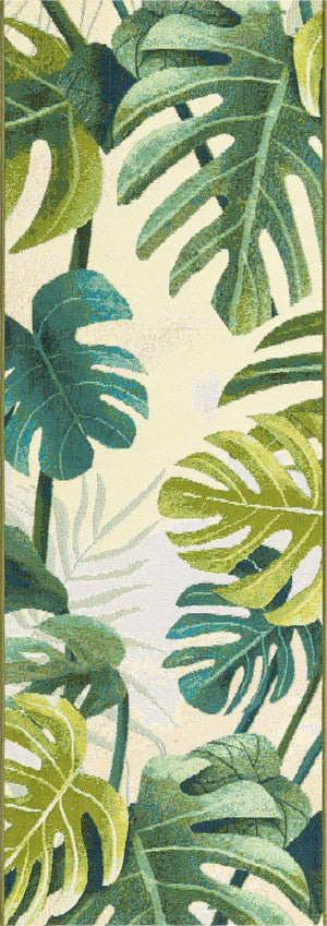 Green 2' x 6' Outdoor Botanical Runner Area Rug Weather Resistant for Patio, Deck, Terrace, Balcony, Porch Polypropylene Garden Floral Tropical Carpet for Sale at Rug Engine