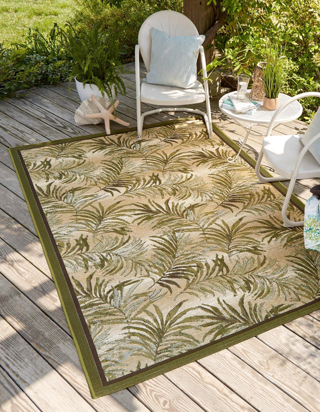 Green 1' 4 x 1' 4 Outdoor Botanical Sample Area Rug Weather Resistant for Patio, Deck, Terrace, Balcony, Porch Polypropylene Garden Floral Tropical Carpet for Sale at Rug Engine