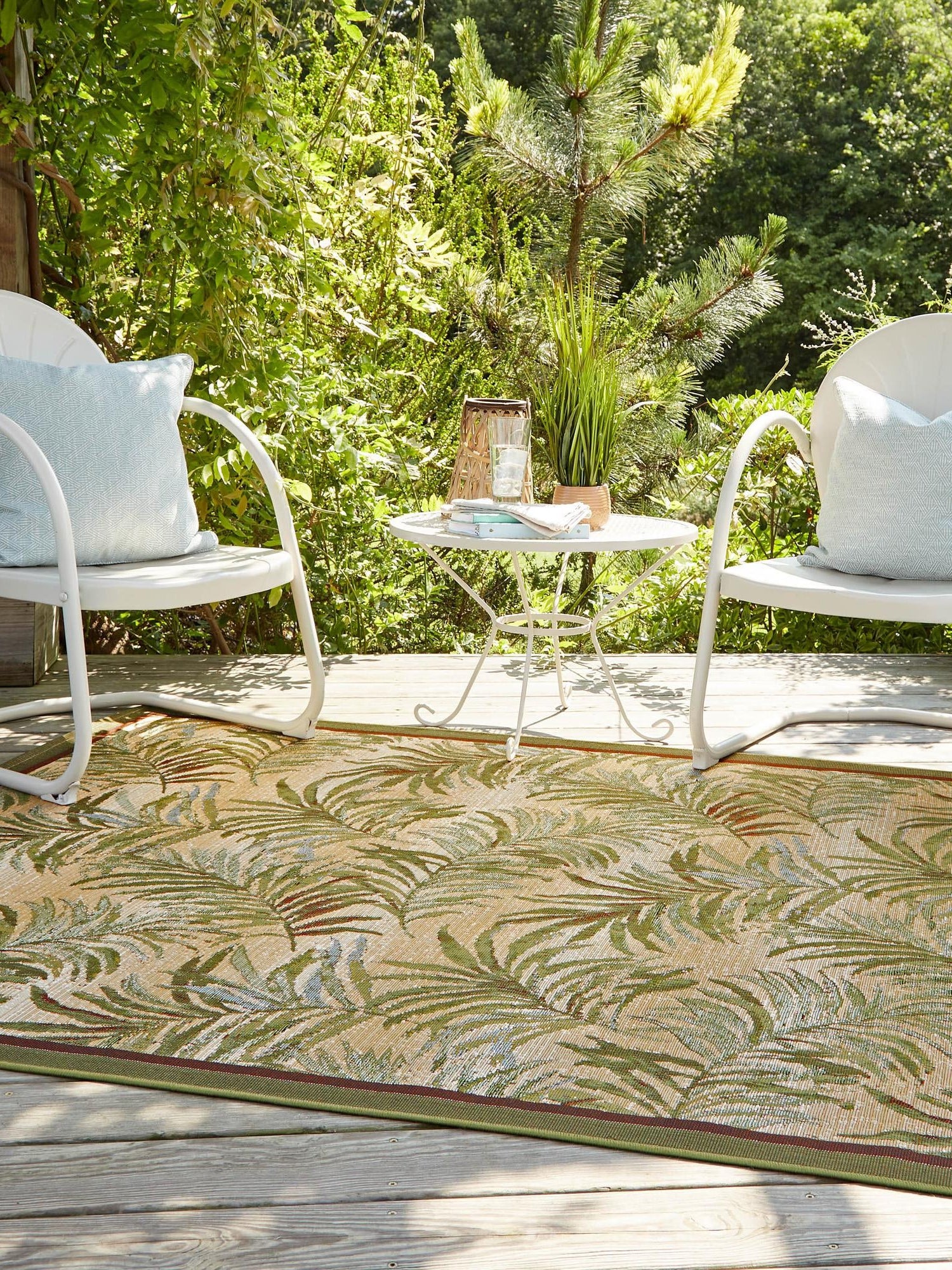Green 7' 10 x 10' Outdoor Botanical Rectangle Area Rug Weather Resistant for Patio, Deck, Terrace, Balcony, Porch Polypropylene Garden Floral Tropical Carpet for Sale at Rug Engine
