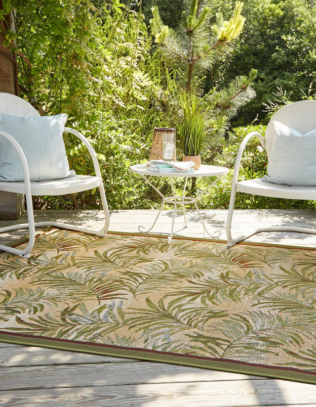 Green 7' 10 x 10' Outdoor Botanical Rectangle Area Rug Weather Resistant for Patio, Deck, Terrace, Balcony, Porch Polypropylene Garden Floral Tropical Carpet for Sale at Rug Engine