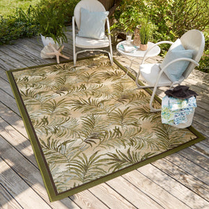 Green 4' x 6' Outdoor Botanical Rectangle Area Rug Weather Resistant for Patio, Deck, Terrace, Balcony, Porch Polypropylene Garden Floral Tropical Carpet for Sale at Rug Engine