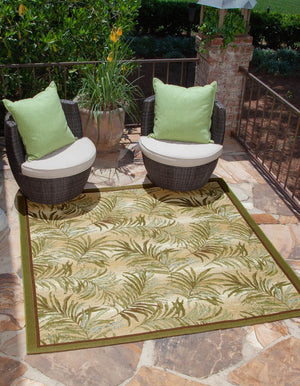 Green 6' x 6' Outdoor Botanical Square Area Rug Weather Resistant for Patio, Deck, Terrace, Balcony, Porch Polypropylene Garden Floral Tropical Carpet for Sale at Rug Engine