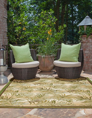 Green 6' x 6' Outdoor Botanical Square Area Rug Weather Resistant for Patio, Deck, Terrace, Balcony, Porch Polypropylene Garden Floral Tropical Carpet for Sale at Rug Engine