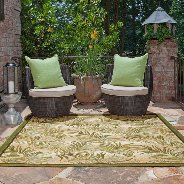 Green 6' x 6' Outdoor Botanical Square Area Rug Weather Resistant for Patio, Deck, Terrace, Balcony, Porch Polypropylene Garden Floral Tropical Carpet for Sale at Rug Engine