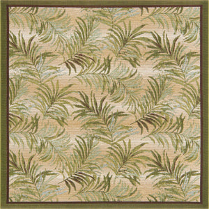 Green 6' x 6' Outdoor Botanical Square Area Rug Weather Resistant for Patio, Deck, Terrace, Balcony, Porch Polypropylene Garden Floral Tropical Carpet for Sale at Rug Engine