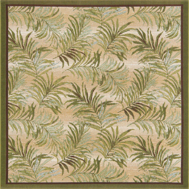 Green 6' x 6' Outdoor Botanical Square Area Rug Weather Resistant for Patio, Deck, Terrace, Balcony, Porch Polypropylene Garden Floral Tropical Carpet for Sale at Rug Engine