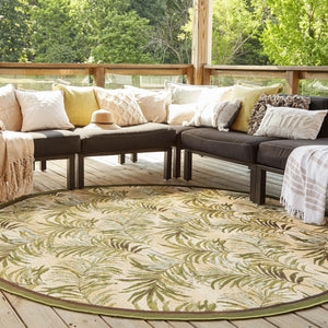 Green 7' 10 x 7' 10 Outdoor Botanical Round Area Rug Weather Resistant for Patio, Deck, Terrace, Balcony, Porch Polypropylene Garden Floral Tropical Carpet for Sale at Rug Engine