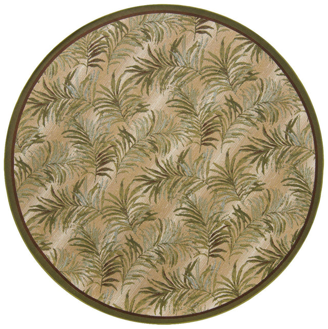 Green 7' 10 x 7' 10 Outdoor Botanical Round Area Rug Weather Resistant for Patio, Deck, Terrace, Balcony, Porch Polypropylene Garden Floral Tropical Carpet for Sale at Rug Engine