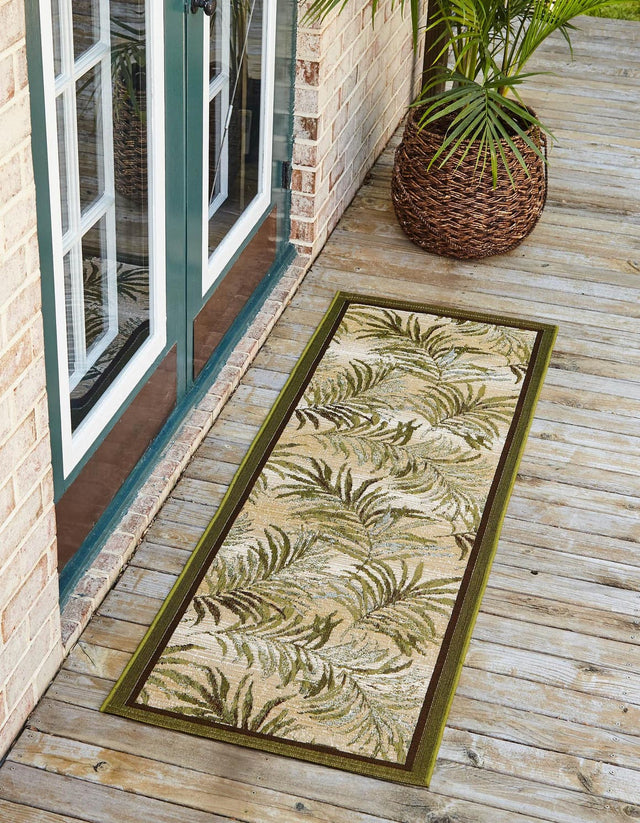 Green 2' x 6' Outdoor Botanical Runner Area Rug Weather Resistant for Patio, Deck, Terrace, Balcony, Porch Polypropylene Garden Floral Tropical Carpet for Sale at Rug Engine