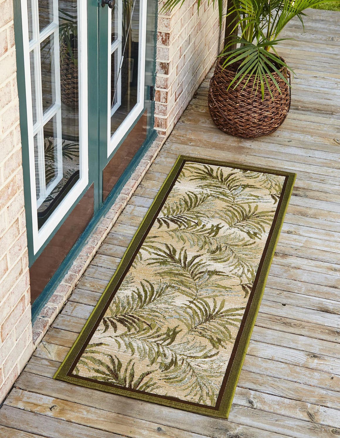 Green 2' 7 x 5' 3 Outdoor Botanical Runner Area Rug Weather Resistant for Patio, Deck, Terrace, Balcony, Porch Polypropylene Garden Floral Tropical Carpet for Sale at Rug Engine