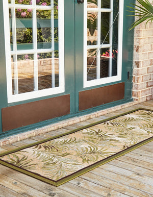 Green 2' 7 x 5' 3 Outdoor Botanical Runner Area Rug Weather Resistant for Patio, Deck, Terrace, Balcony, Porch Polypropylene Garden Floral Tropical Carpet for Sale at Rug Engine