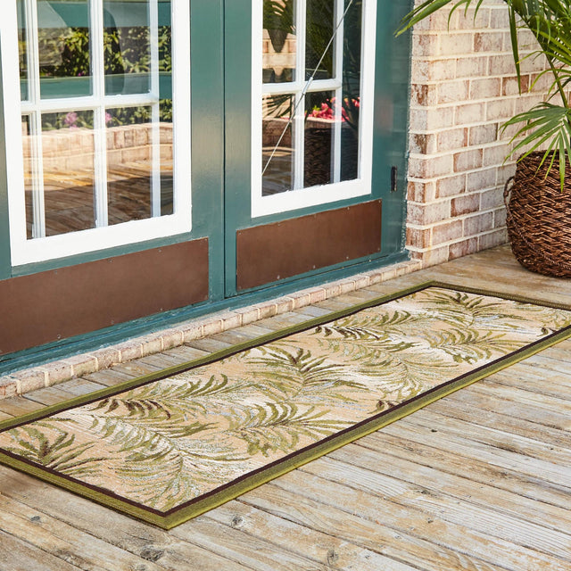 Green 2' 7 x 5' 3 Outdoor Botanical Runner Area Rug Weather Resistant for Patio, Deck, Terrace, Balcony, Porch Polypropylene Garden Floral Tropical Carpet for Sale at Rug Engine