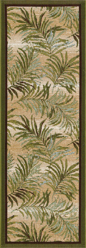 Green 2' x 6' Outdoor Botanical Runner Area Rug Weather Resistant for Patio, Deck, Terrace, Balcony, Porch Polypropylene Garden Floral Tropical Carpet for Sale at Rug Engine