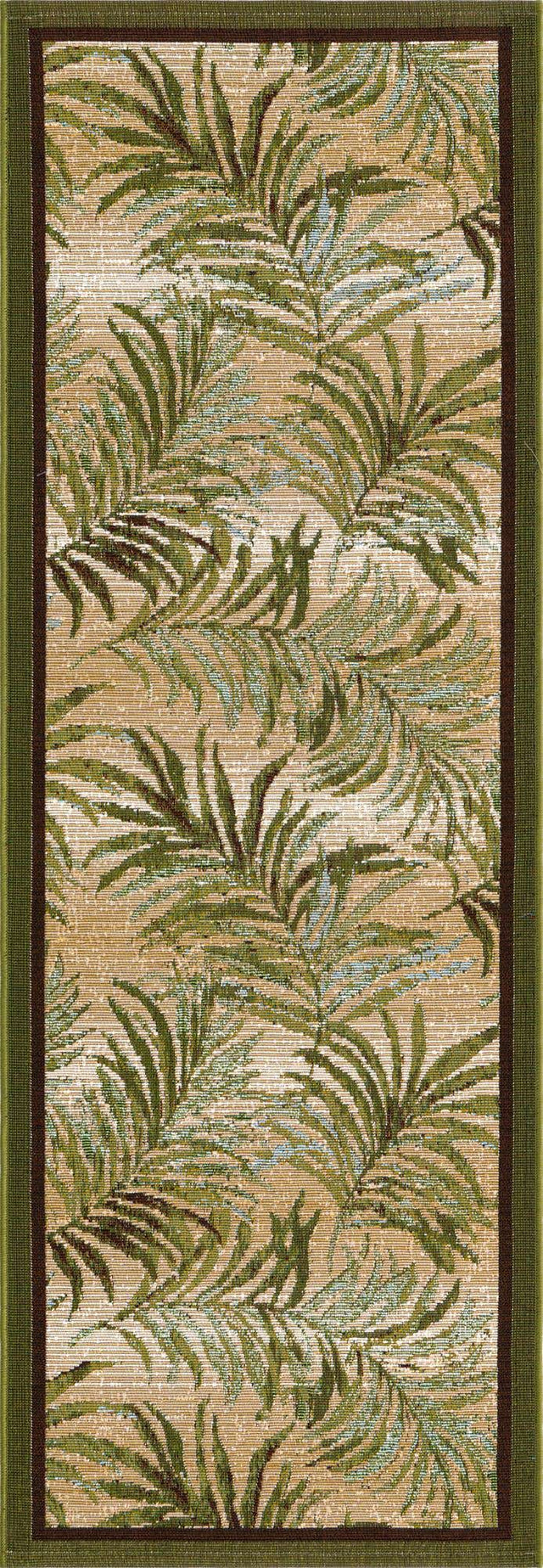 Green 2' x 6' Outdoor Botanical Runner Area Rug Weather Resistant for Patio, Deck, Terrace, Balcony, Porch Polypropylene Garden Floral Tropical Carpet for Sale at Rug Engine