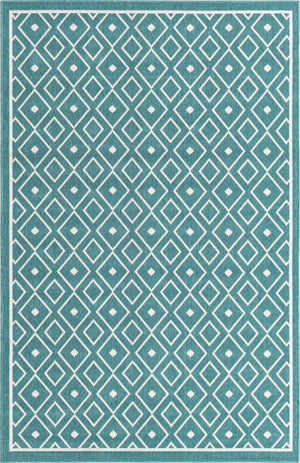 Teal 1' 3 x 1' 3 Outdoor Trellis Sample Area Rug Weather Resistant for Patio, Deck, Terrace, Balcony, Porch Geometric Design Water Safe Outside Carpet for Sale at Rug Engine