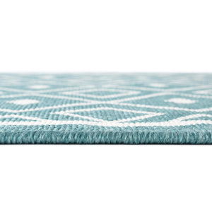 Teal 7' 10 x 7' 10 Outdoor Trellis Square Area Rug Weather Resistant for Patio, Deck, Terrace, Balcony, Porch Geometric Design Water Safe Outside Carpet for Sale at Rug Engine