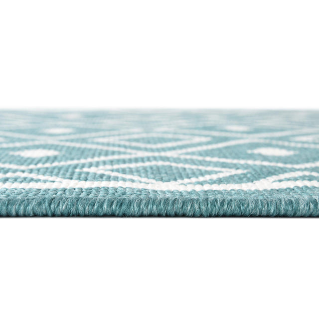 Teal 7' 10 x 7' 10 Outdoor Trellis Square Area Rug Weather Resistant for Patio, Deck, Terrace, Balcony, Porch Geometric Design Water Safe Outside Carpet for Sale at Rug Engine