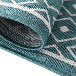 Teal 7' 10 x 7' 10 Outdoor Trellis Square Area Rug Weather Resistant for Patio, Deck, Terrace, Balcony, Porch Geometric Design Water Safe Outside Carpet for Sale at Rug Engine