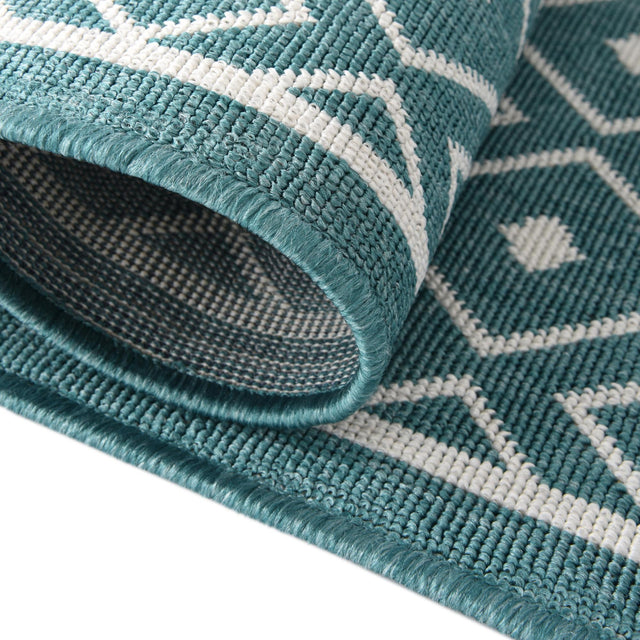 Teal 7' 10 x 7' 10 Outdoor Trellis Square Area Rug Weather Resistant for Patio, Deck, Terrace, Balcony, Porch Geometric Design Water Safe Outside Carpet for Sale at Rug Engine