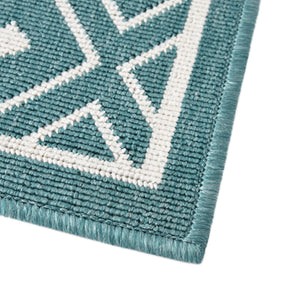 Teal 7' 10 x 7' 10 Outdoor Trellis Square Area Rug Weather Resistant for Patio, Deck, Terrace, Balcony, Porch Geometric Design Water Safe Outside Carpet for Sale at Rug Engine