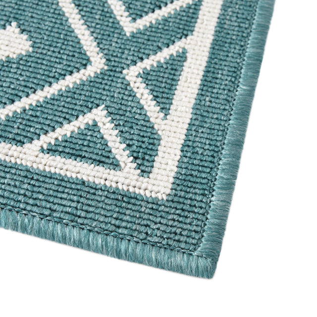 Teal 7' 10 x 7' 10 Outdoor Trellis Square Area Rug Weather Resistant for Patio, Deck, Terrace, Balcony, Porch Geometric Design Water Safe Outside Carpet for Sale at Rug Engine