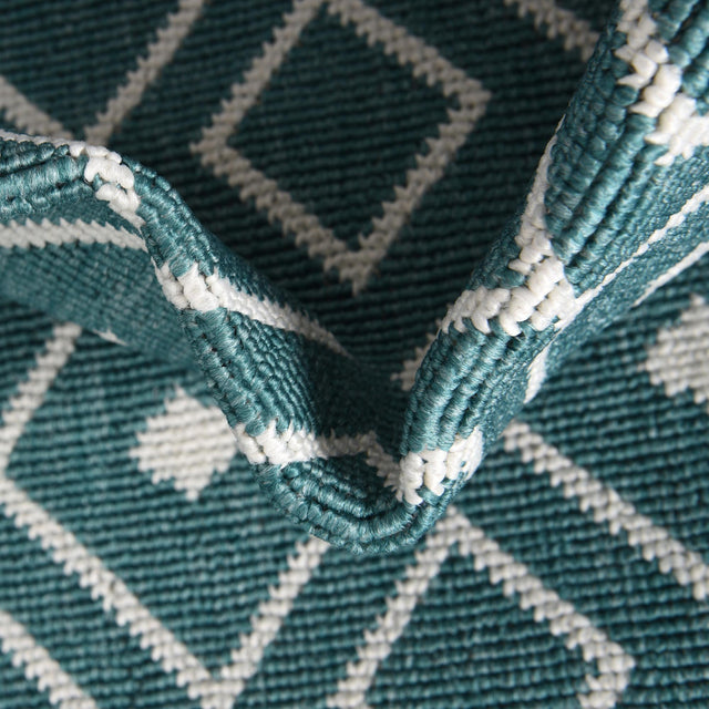 Teal 7' 10 x 7' 10 Outdoor Trellis Square Area Rug Weather Resistant for Patio, Deck, Terrace, Balcony, Porch Geometric Design Water Safe Outside Carpet for Sale at Rug Engine