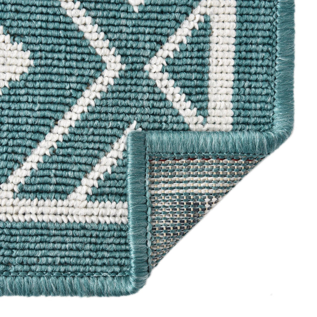 Teal 7' 10 x 7' 10 Outdoor Trellis Square Area Rug Weather Resistant for Patio, Deck, Terrace, Balcony, Porch Geometric Design Water Safe Outside Carpet for Sale at Rug Engine
