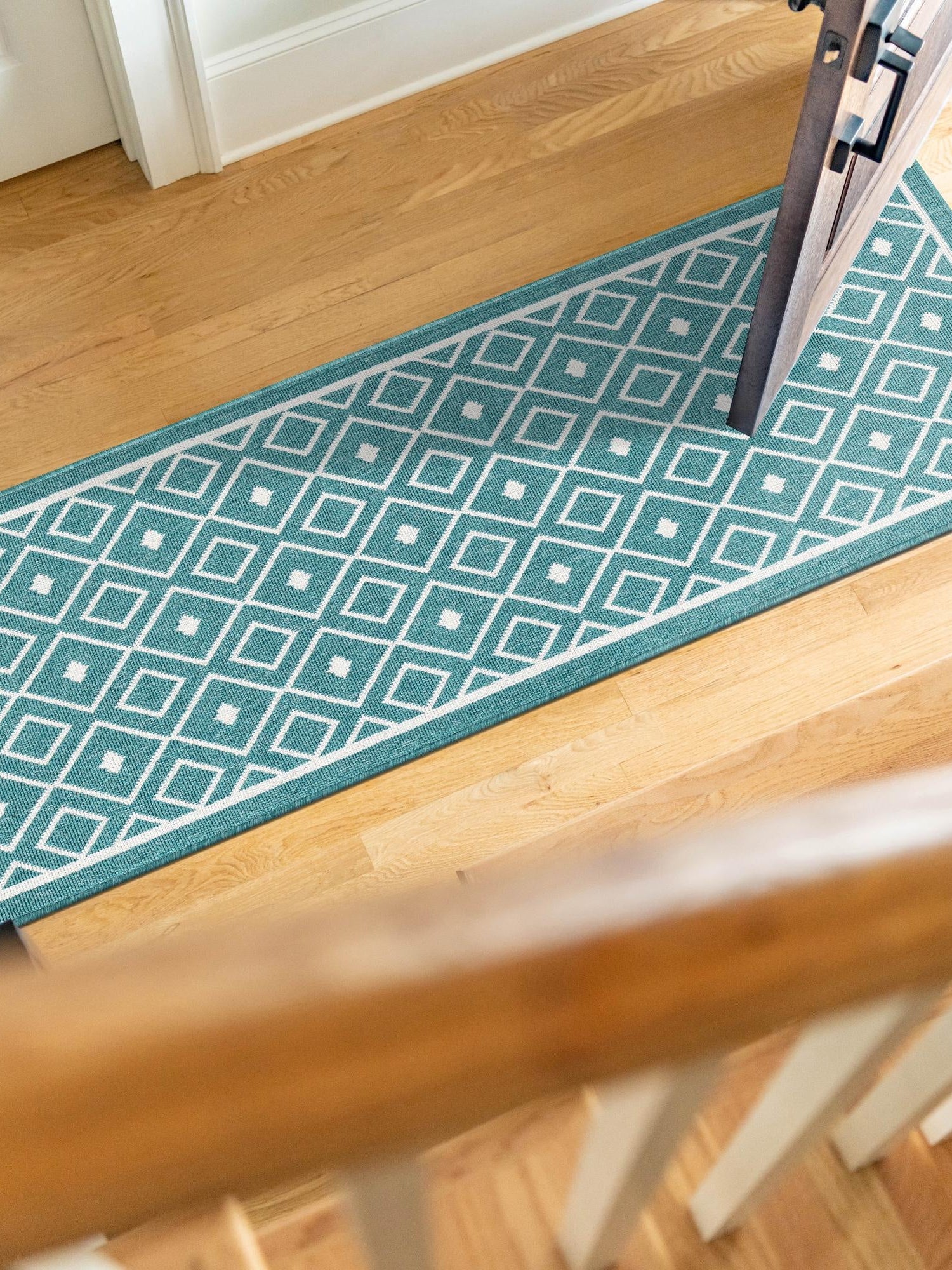 Teal 2' x 8' Outdoor Trellis Runner Area Rug Weather Resistant for Patio, Deck, Terrace, Balcony, Porch Geometric Design Water Safe Outside Carpet for Sale at Rug Engine