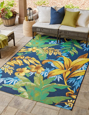 Multicolor 7' 1 x 10' Outdoor Botanical Rectangle Area Rug Weather Resistant for Patio, Deck, Terrace, Balcony, Porch