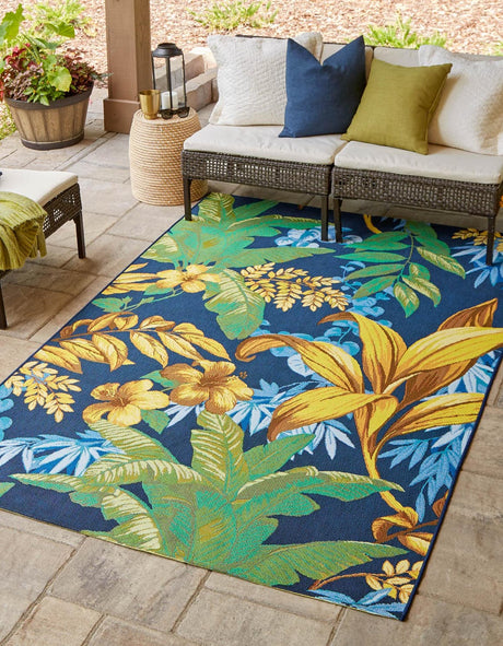 Multicolor 7' 1 x 10' Outdoor Botanical Rectangle Area Rug Weather Resistant for Patio, Deck, Terrace, Balcony, Porch