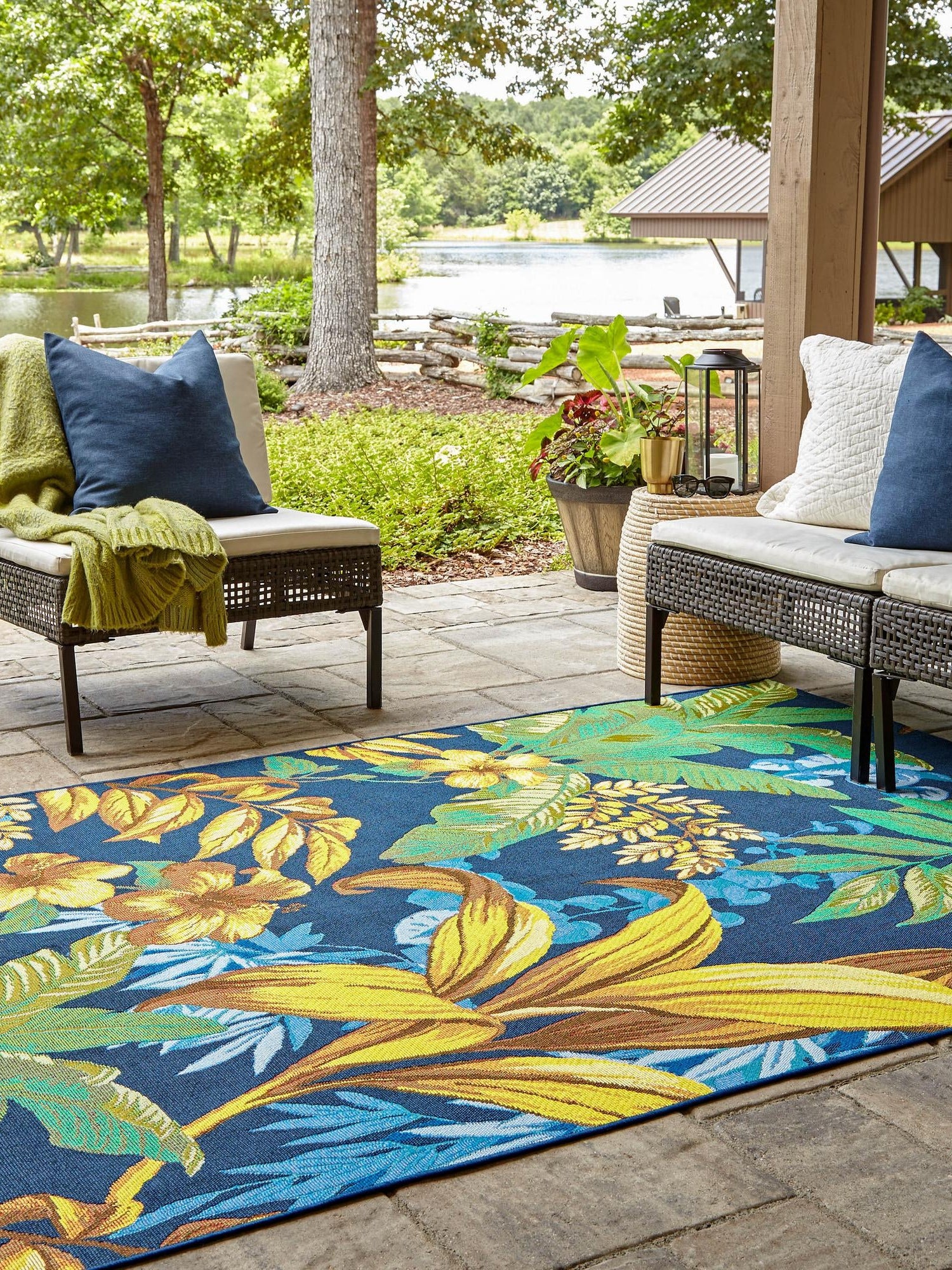 Multicolor 7' 10 x 11' Outdoor Botanical Rectangle Area Rug Weather Resistant for Patio, Deck, Terrace, Balcony, Porch Polypropylene Garden Floral Tropical Carpet for Sale at Rug Engine