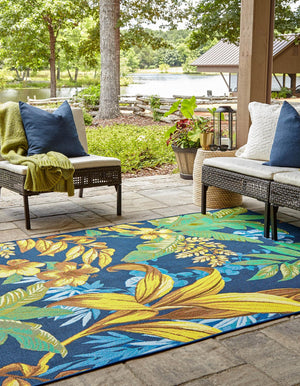 Multicolor 7' 10 x 11' Outdoor Botanical Rectangle Area Rug Weather Resistant for Patio, Deck, Terrace, Balcony, Porch Polypropylene Garden Floral Tropical Carpet for Sale at Rug Engine