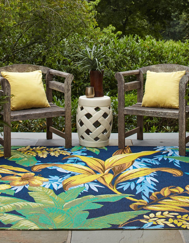 Multicolor 6' x 6' Outdoor Botanical Square Area Rug Weather Resistant for Patio, Deck, Terrace, Balcony, Porch Polypropylene Garden Floral Tropical Carpet for Sale at Rug Engine