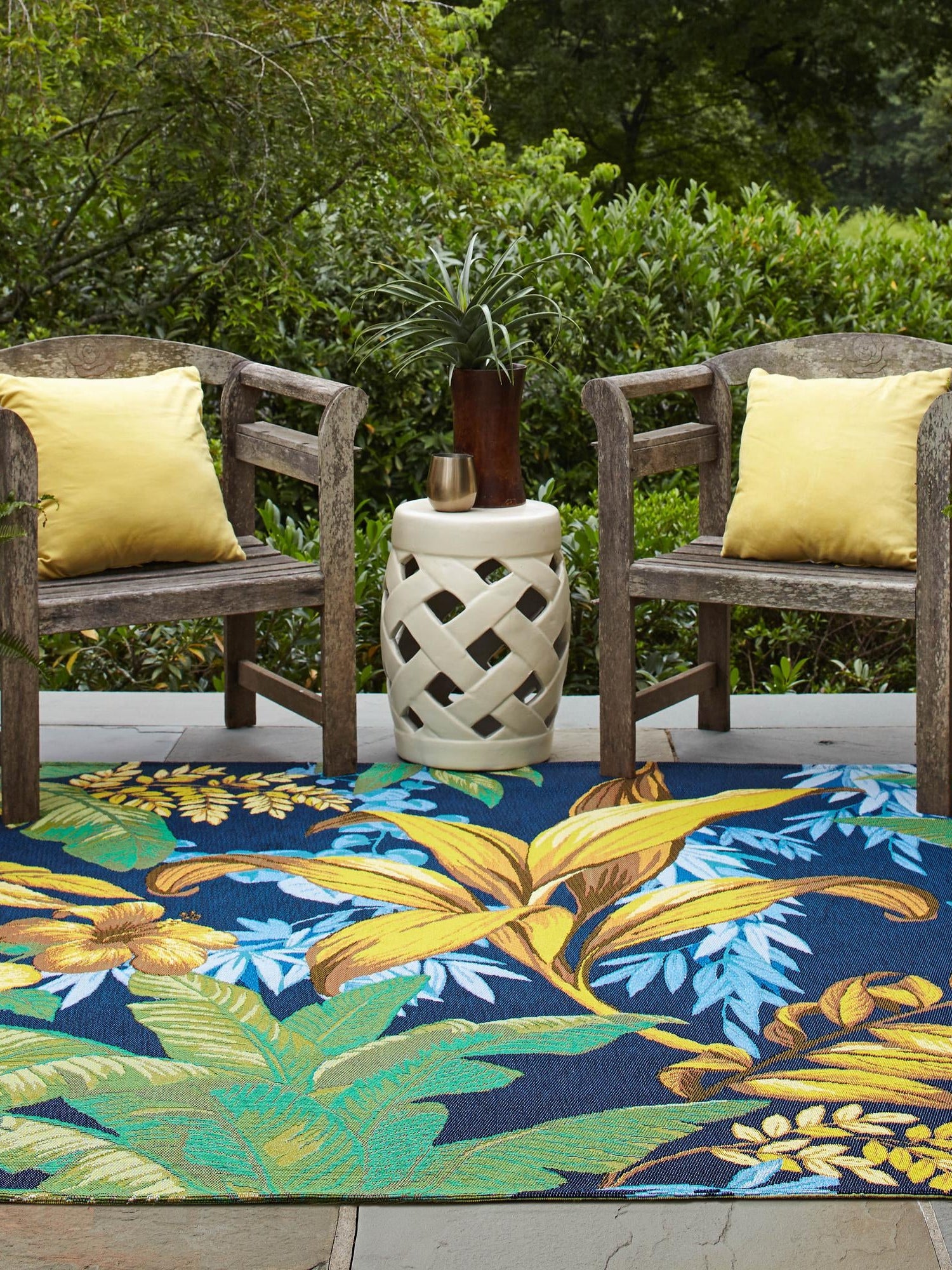 Multicolor 12' x 12' Outdoor Botanical Square Area Rug Weather Resistant for Patio, Deck, Terrace, Balcony, Porch Polypropylene Garden Floral Tropical Carpet for Sale at Rug Engine