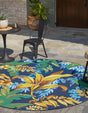 Multicolor 7' 1 x 7' 1 Outdoor Botanical Round Area Rug Weather Resistant for Patio, Deck, Terrace, Balcony, Porch Polypropylene Garden Floral Tropical Carpet for Sale at Rug Engine