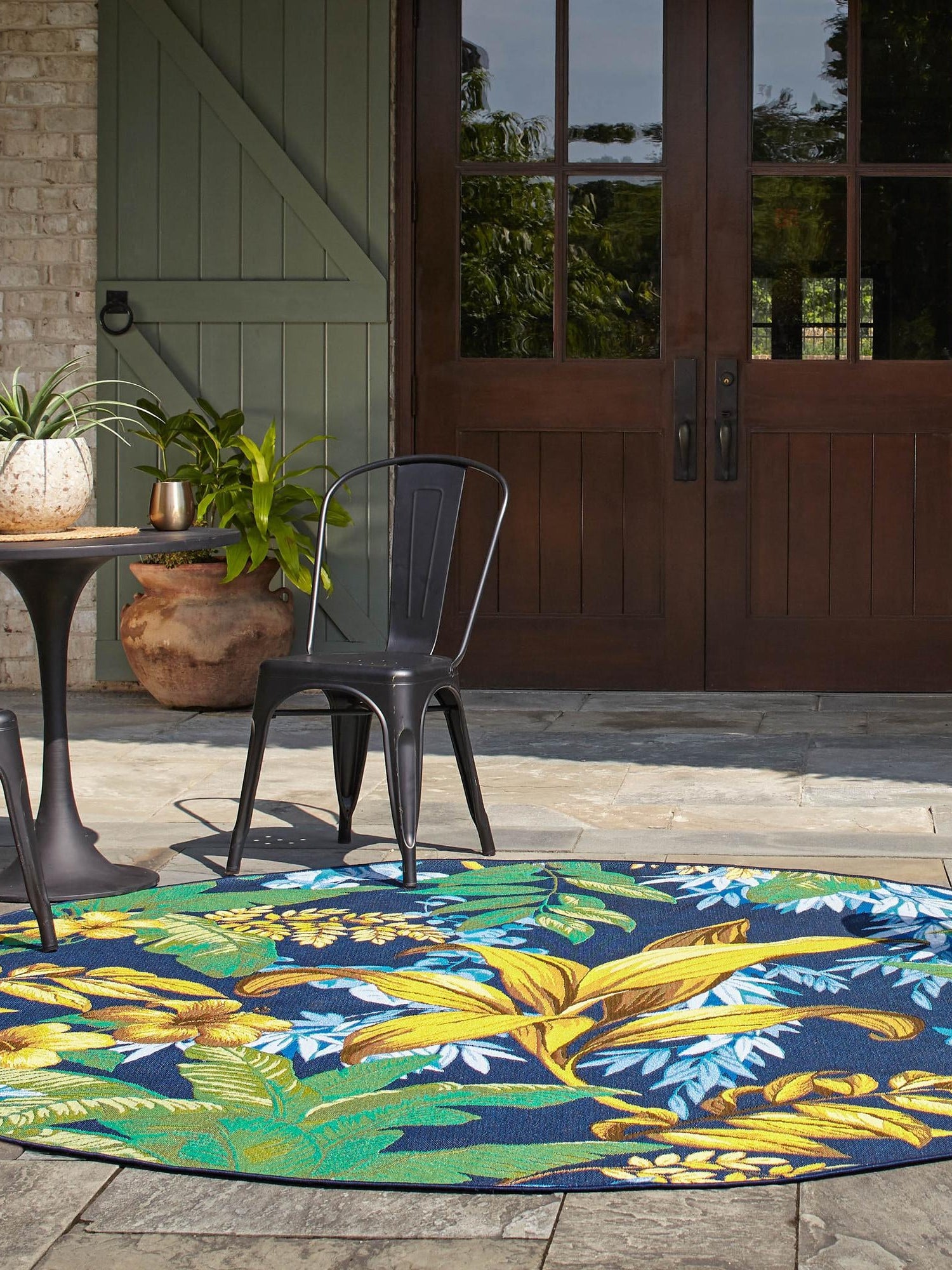 Multicolor 12' x 12' Outdoor Botanical Round Area Rug Weather Resistant for Patio, Deck, Terrace, Balcony, Porch Polypropylene Garden Floral Tropical Carpet for Sale at Rug Engine