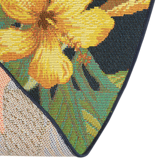 Multicolor 5' 1 x 5' 1 Outdoor Botanical Round Area Rug Weather Resistant for Patio, Deck, Terrace, Balcony, Porch