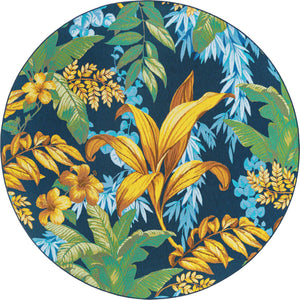 Multicolor 7' 10 x 7' 10 Outdoor Botanical Round Area Rug Weather Resistant for Patio, Deck, Terrace, Balcony, Porch Polypropylene Garden Floral Tropical Carpet for Sale at Rug Engine
