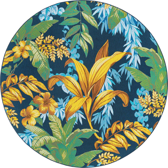 Multicolor 7' 10 x 7' 10 Outdoor Botanical Round Area Rug Weather Resistant for Patio, Deck, Terrace, Balcony, Porch Polypropylene Garden Floral Tropical Carpet for Sale at Rug Engine