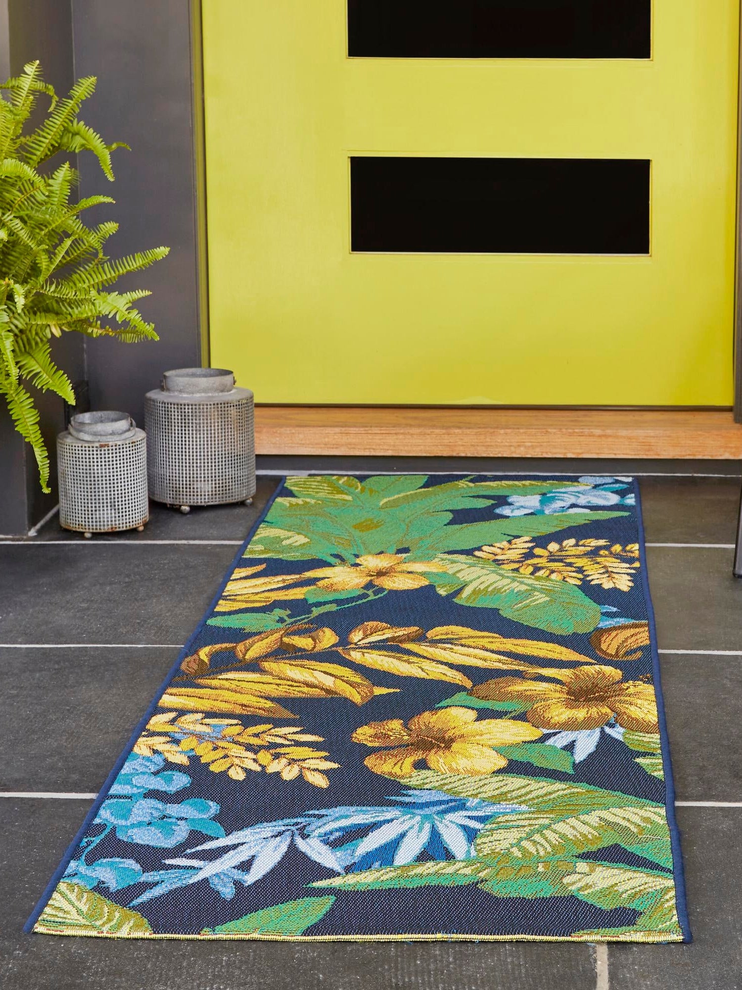 Multicolor 2' x 4' 1 Outdoor Botanical Runner Area Rug Weather Resistant for Patio, Deck, Terrace, Balcony, Porch Polypropylene Garden Floral Tropical Carpet for Sale at Rug Engine