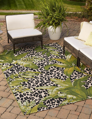 Green 6' 1 x 9' Outdoor Botanical Rectangle Area Rug Weather Resistant for Patio, Deck, Terrace, Balcony, Porch Polypropylene Garden Floral Tropical Carpet for Sale at Rug Engine