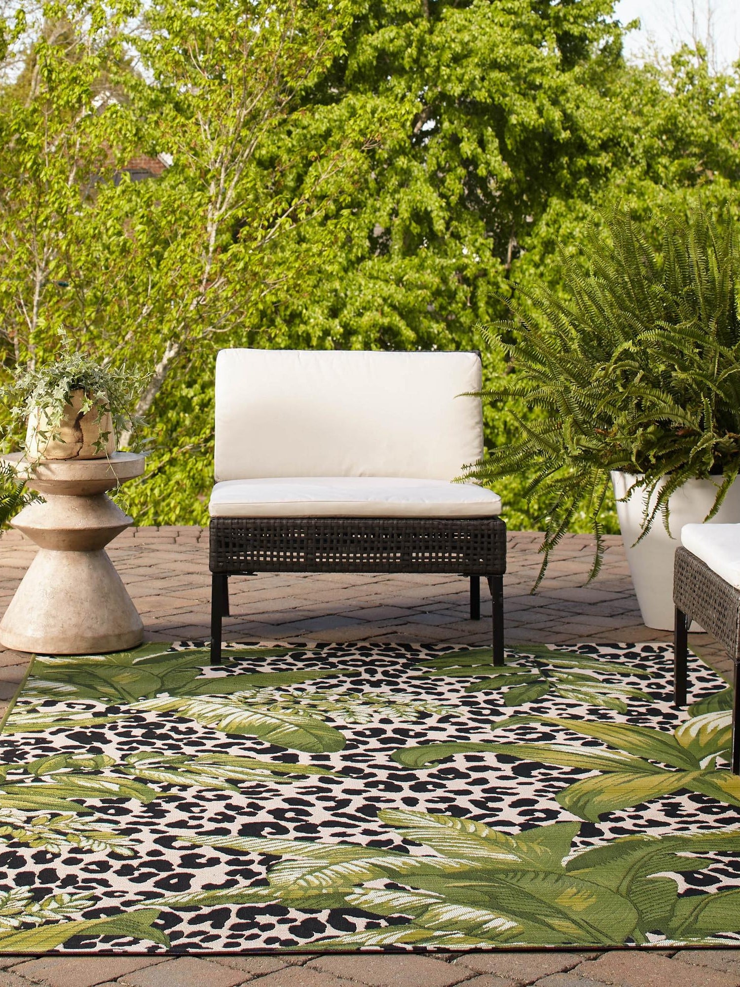 Green 7' 10 x 10' Outdoor Botanical Rectangle Area Rug Weather Resistant for Patio, Deck, Terrace, Balcony, Porch Polypropylene Garden Floral Tropical Carpet for Sale at Rug Engine