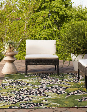 Green 4' x 6' Outdoor Botanical Rectangle Area Rug Weather Resistant for Patio, Deck, Terrace, Balcony, Porch Polypropylene Garden Floral Tropical Carpet for Sale at Rug Engine