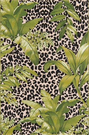 Green 5' 3 x 8' Outdoor Botanical Rectangle Area Rug Weather Resistant for Patio, Deck, Terrace, Balcony, Porch Polypropylene Garden Floral Tropical Carpet for Sale at Rug Engine