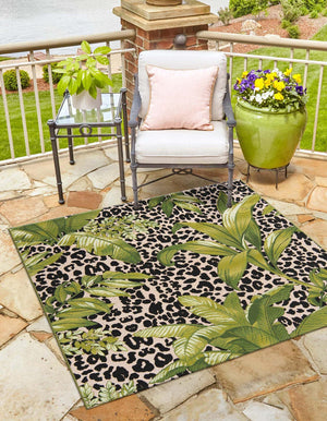 Green 7' 10 x 7' 10 Outdoor Botanical Square Area Rug Weather Resistant for Patio, Deck, Terrace, Balcony, Porch Polypropylene Garden Floral Tropical Carpet for Sale at Rug Engine